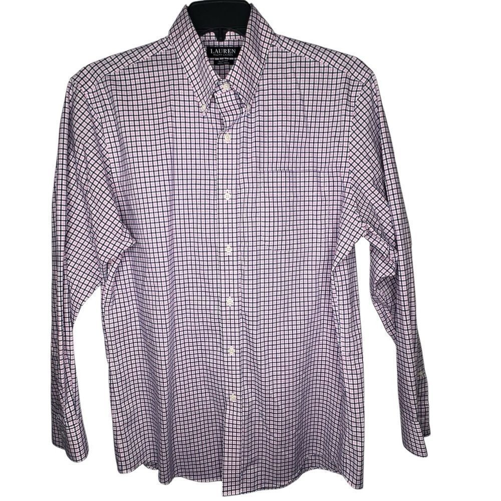 Lauren Ralph Lauren Pink/Blue Long Sleeve Plaid Gingham Preppy Men’s Sz 16.5